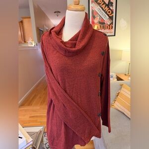Women's Cowl Neck Button Sweater - Red